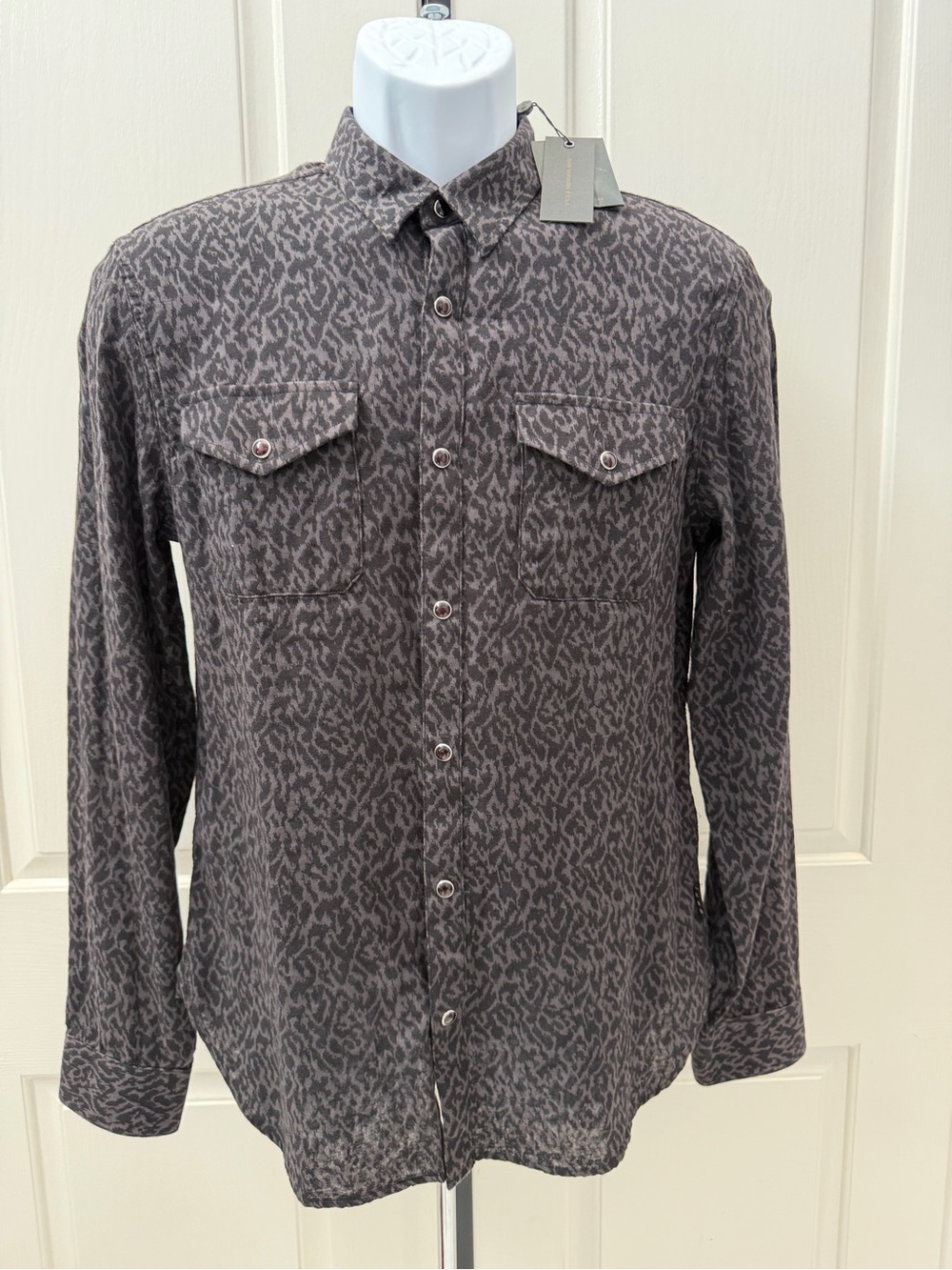 John Varvatos Gray/Black Long-Sleeve Patterned Button-Up Shirt Sz S